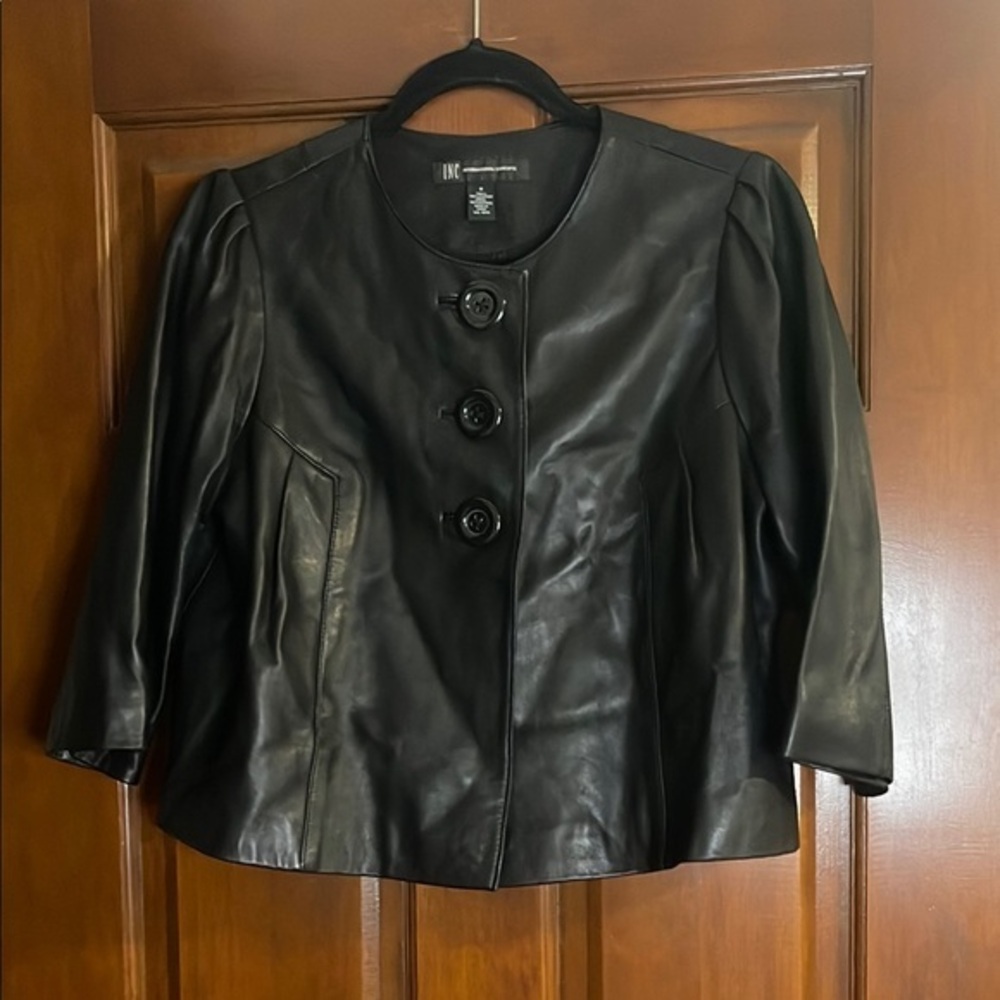 INC International concepts cropped leather jacket, size medium